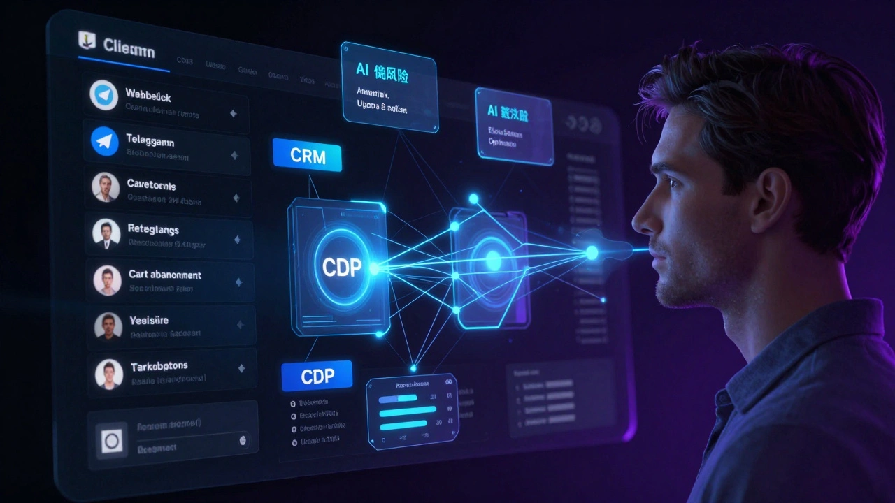 Живой цифровой профиль клиента, объединяющий данные из сайта, чатов и CRM, с прогнозами ИИ в реальном времени.