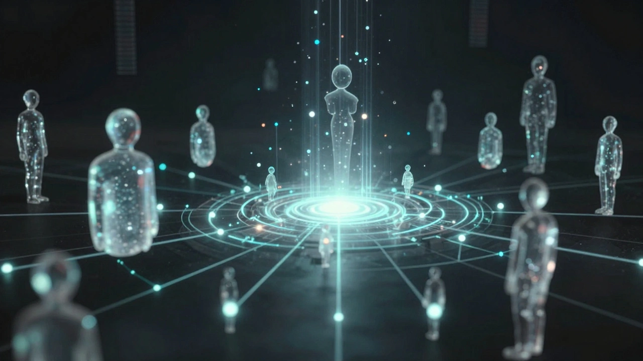 Абстрактные стеклянные фигуры ролей доступа вокруг ядра