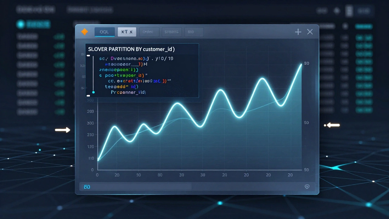 Аналитическая панель с отображением скользящего среднего заказов клиентов через оконные функции.