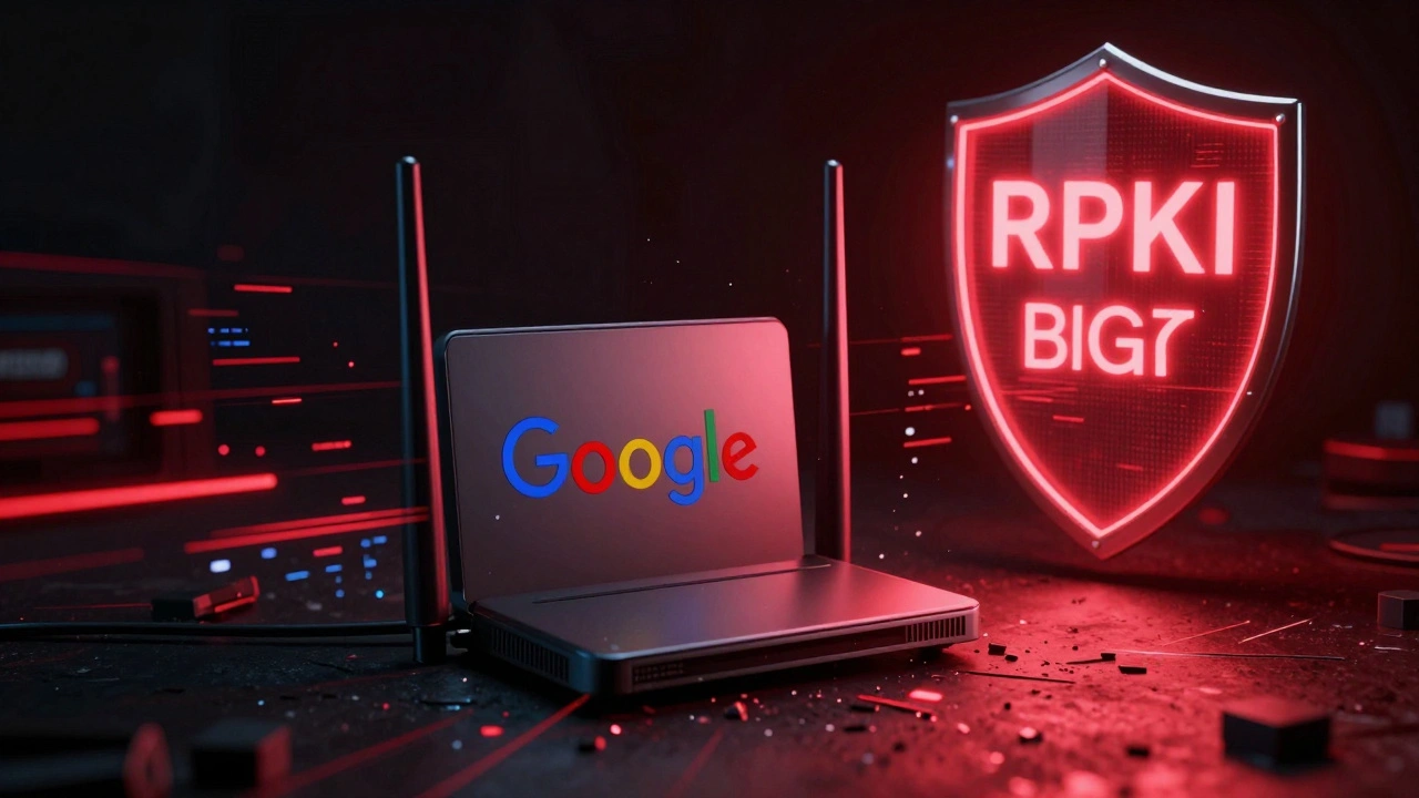 Атака BGP hijacking: ложное объявление маршрута как Google, в то время как в фоне активируется защита RPKI.