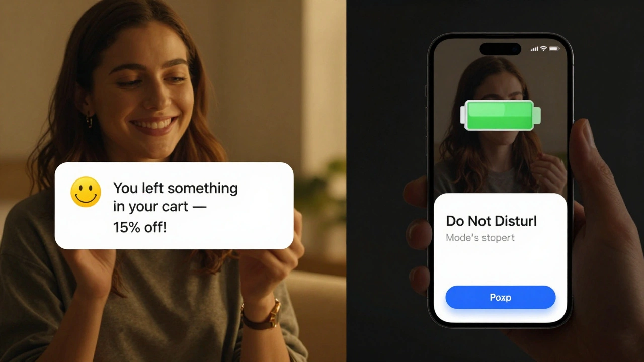 Два сценария: пользователь получает уведомление и тот же телефон в режиме энергосбережения.