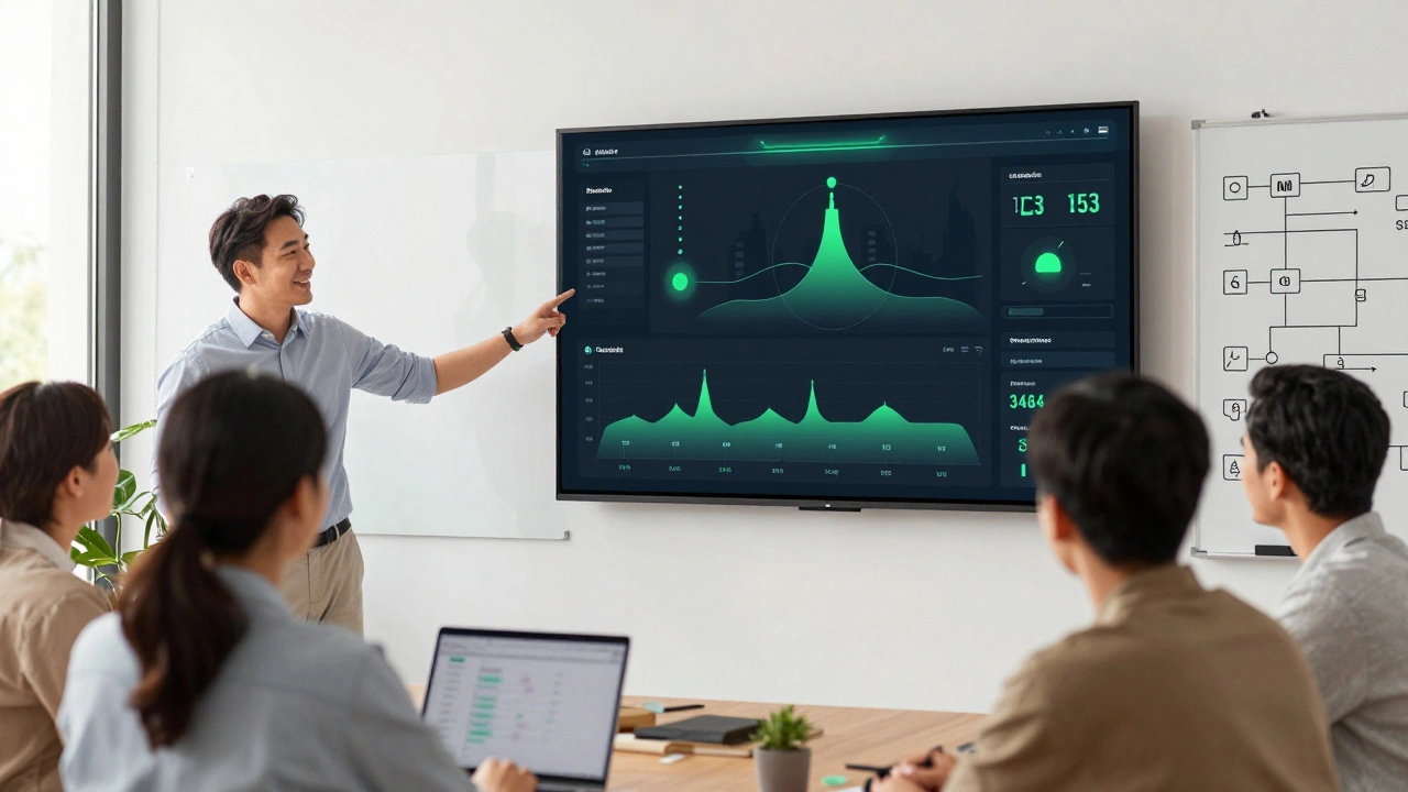 Команда изучает зеленые графики успешного устранения проблемы