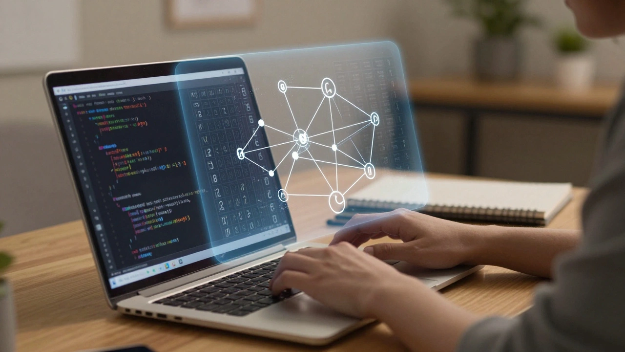Разработчик пишет код для распознавания цифр MNIST, с накладывающейся нейросетевой архитектурой.