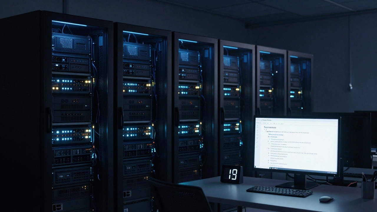 Тихий центр обработки данных ночью, где оператор автоматически восстанавливает кластер без участия человека.