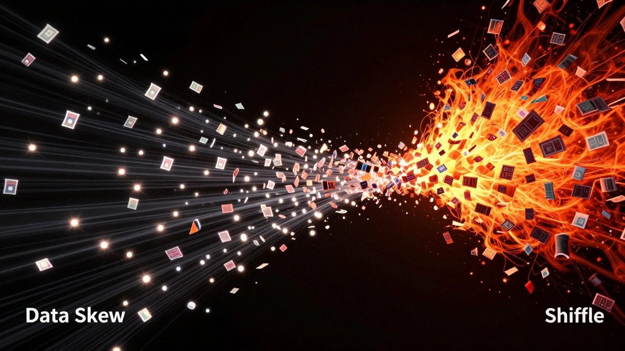 Абстрактная иллюстрация перекоса данных: один перегруженный поток против множества мелких