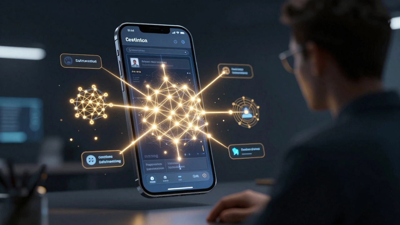 Футуристичная визуализация ИИ, который автоматически создает и исправляет тест-кейсы