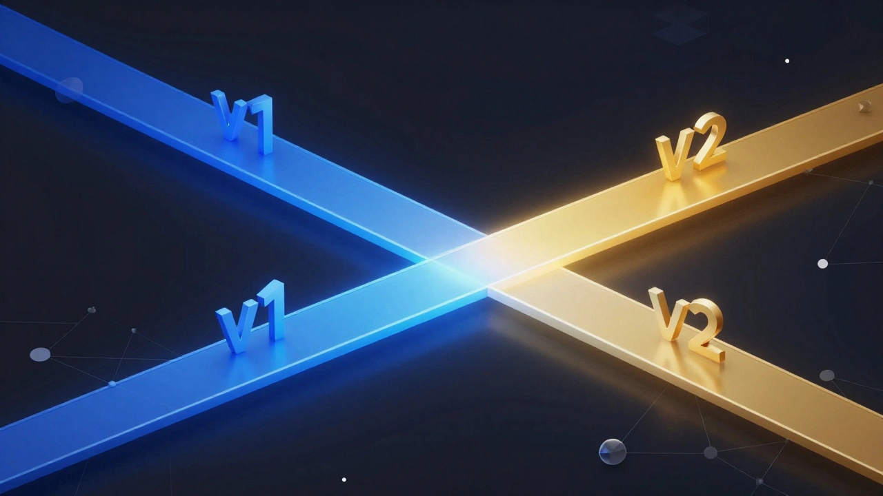 Изометрическая иллюстрация разделения потока данных на версии API v1 и v2