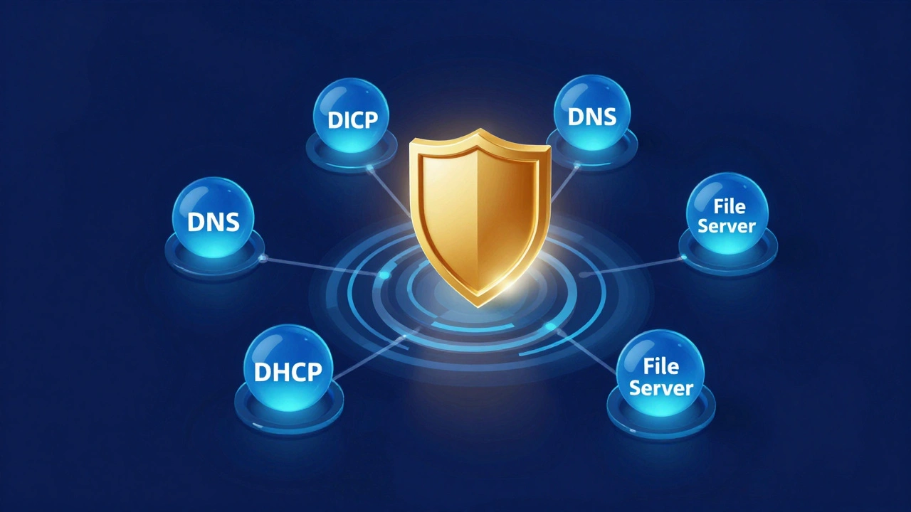 Концептуальная схема сети с контроллером домена и сетевыми службами
