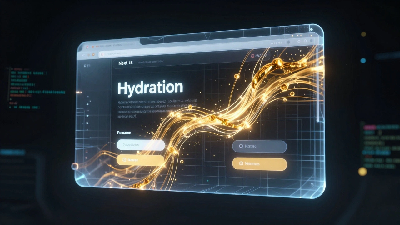 Концептуальное изображение процесса гидратации веб-страницы с потоками золотой энергии