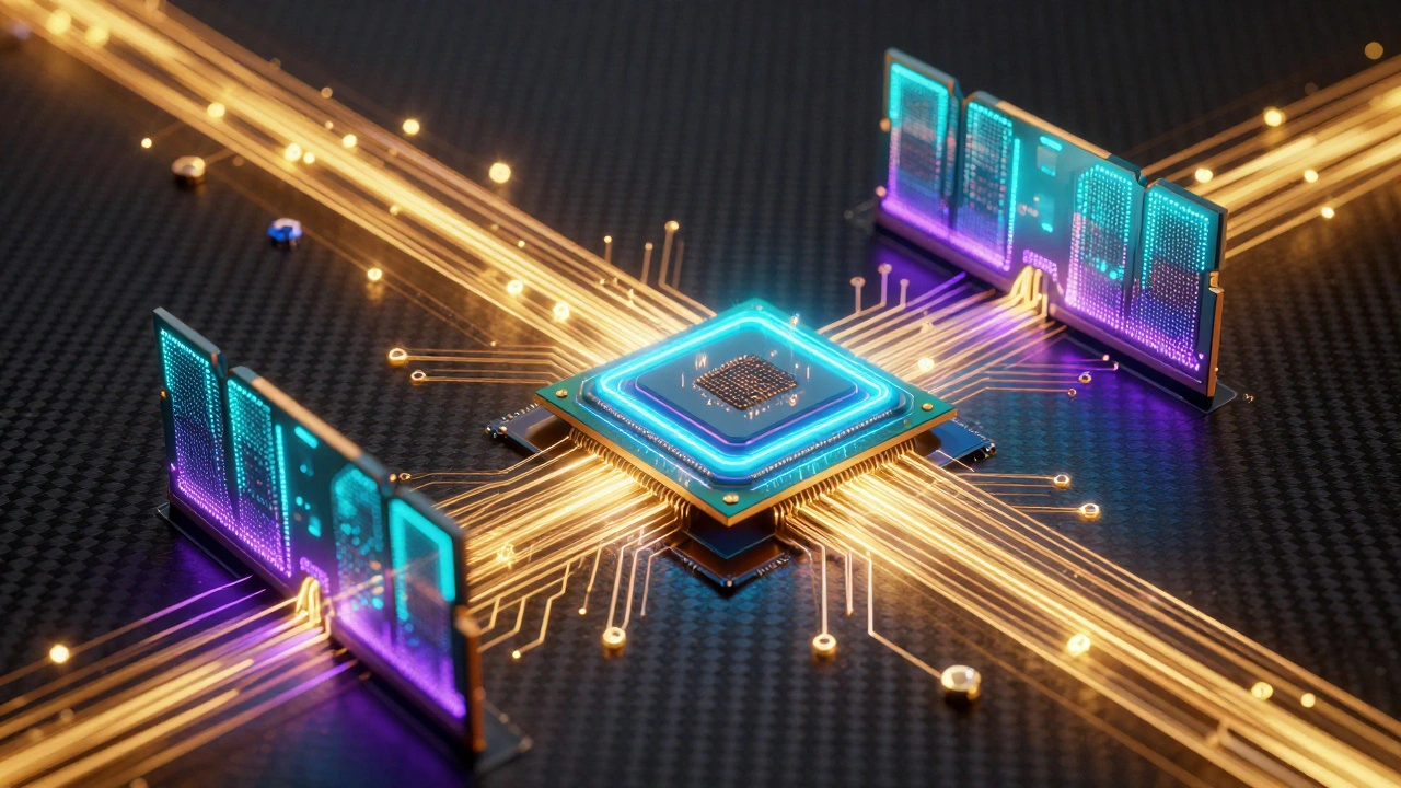 Концептуальное изображение процессора и оперативной памяти с потоками данных