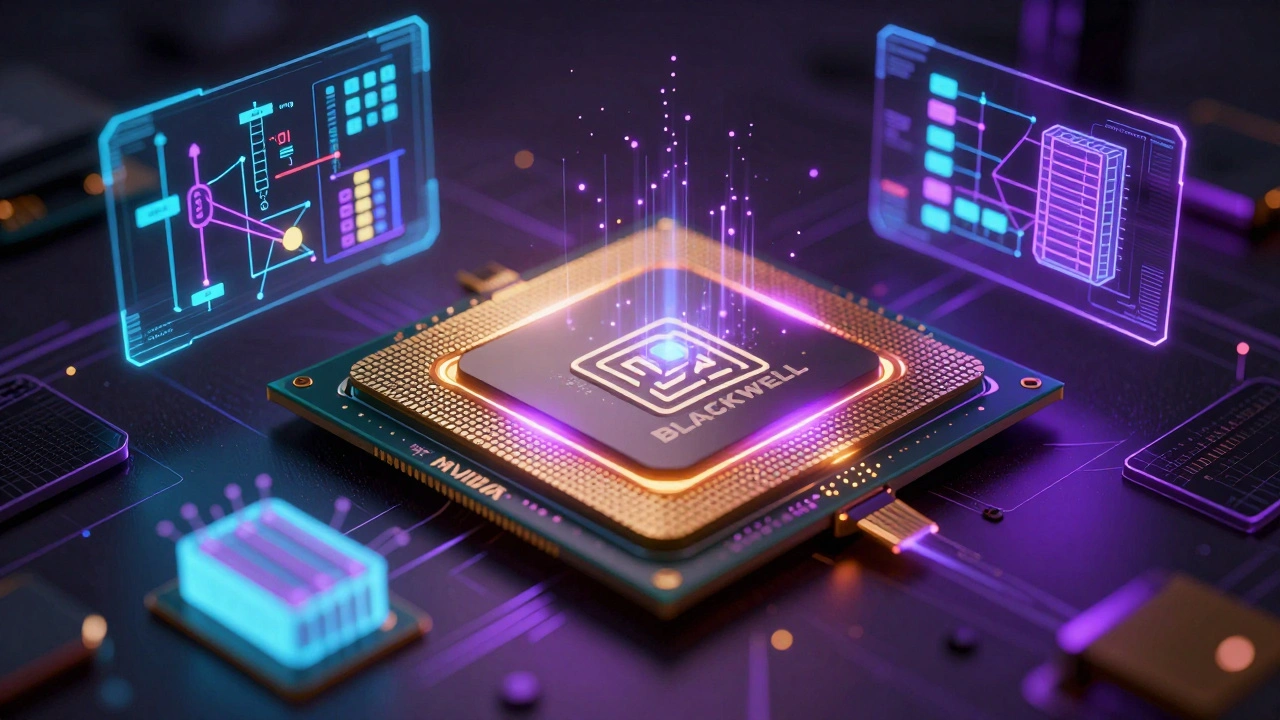 Макроснимок современного GPU с голограммами тензорных ядер