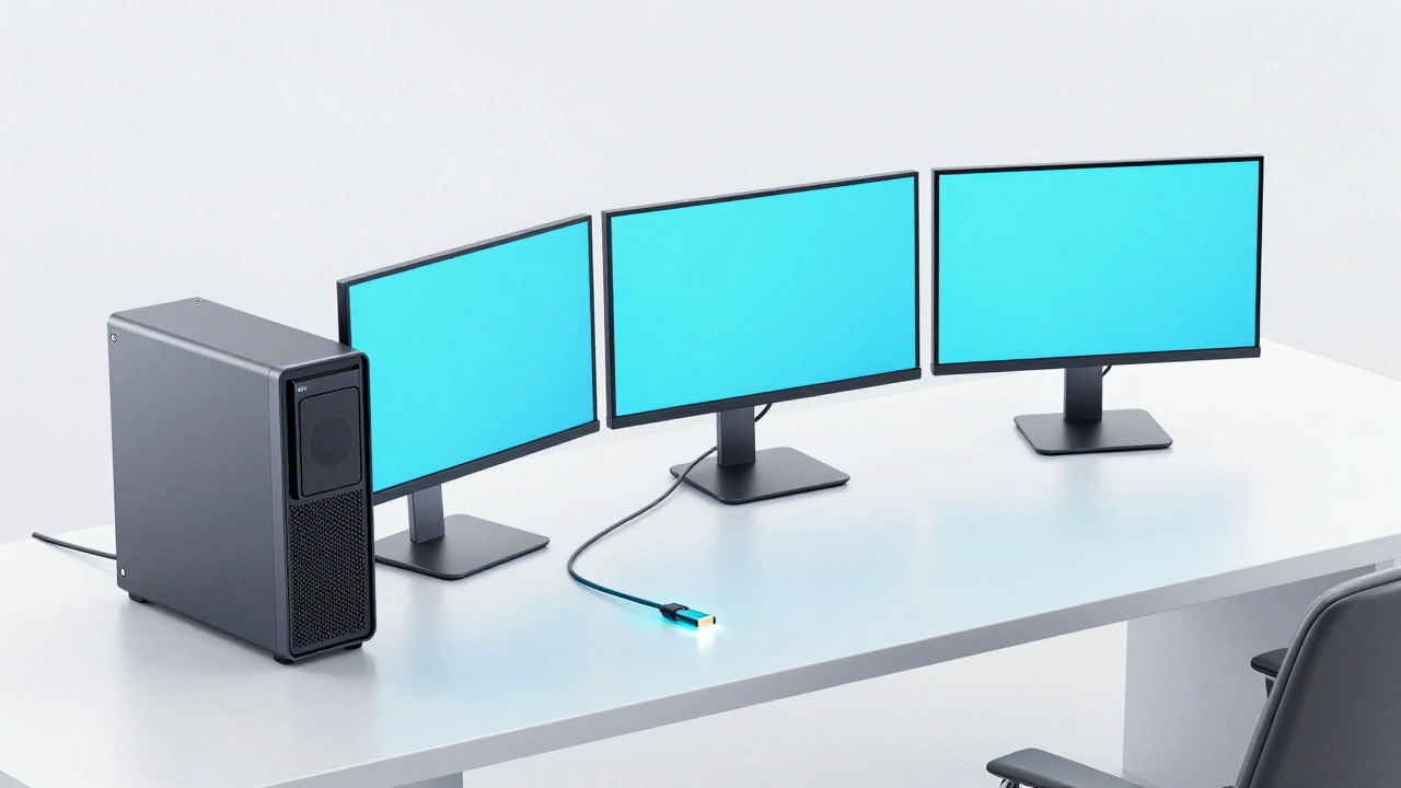 Последовательное соединение трех мониторов с помощью кабелей DisplayPort