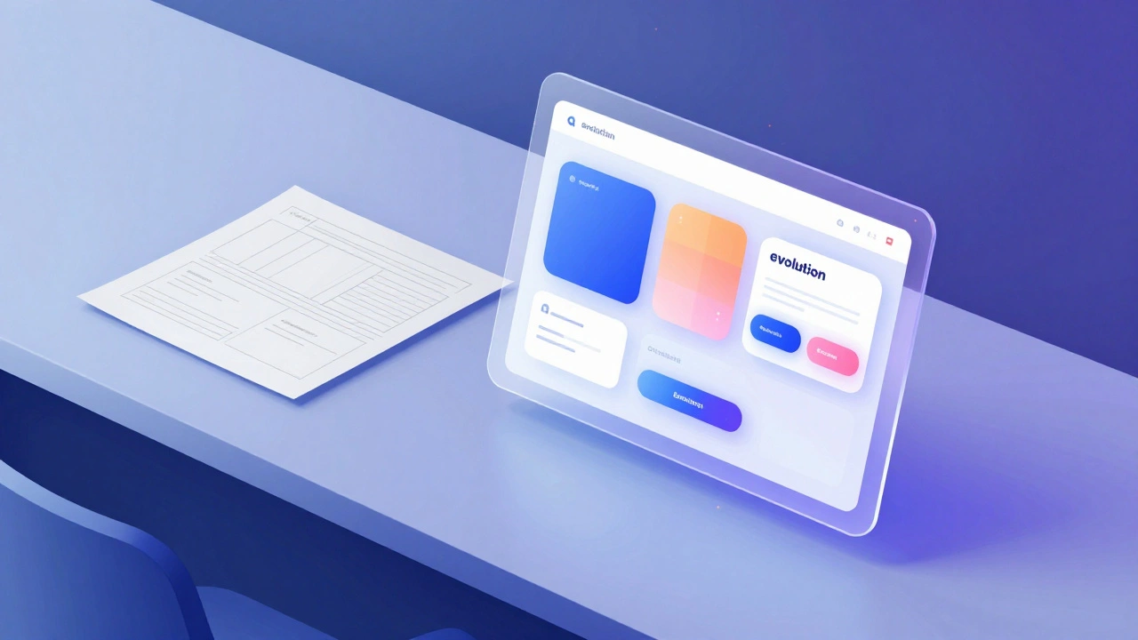 Процесс дизайна: от бумажного вайрфрейма к цветному интерактивному макету интерфейса.