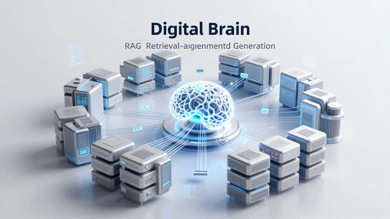 Схема работы RAG: нейросеть получает данные из облака векторной базы данных