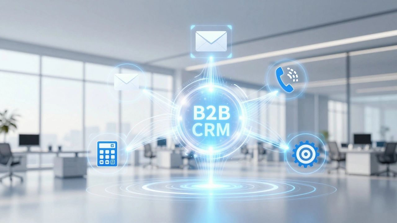 Схематичное изображение интеграции CRM с почтой, телефонией и учетными системами