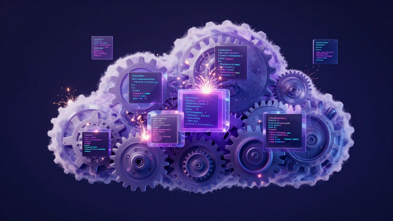 Схематичное изображение облака с активирующимися модулями кода при возникновении событий