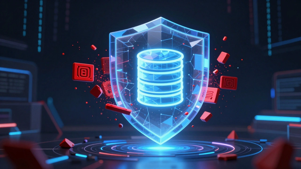 Защитный энергетический щит, блокирующий атаку вредоносного кода на базу данных.