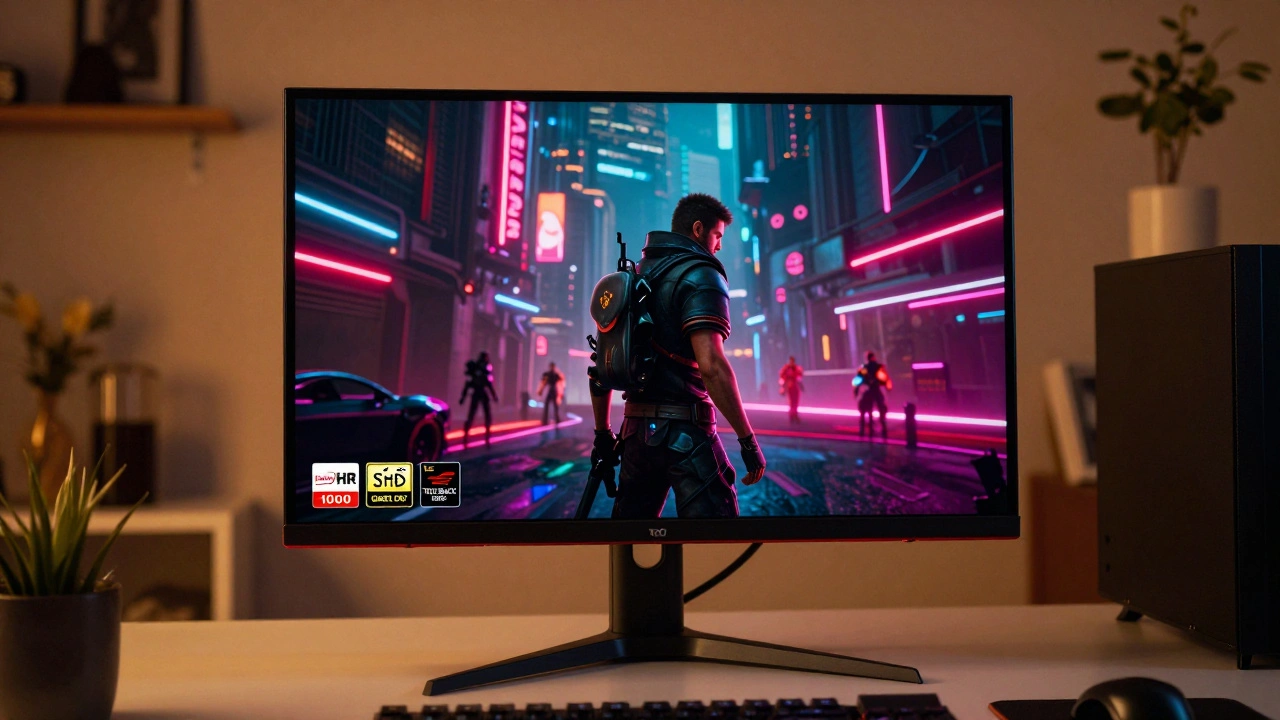 Игровой монитор с поддержкой HDR показывает яркую сцену из игры