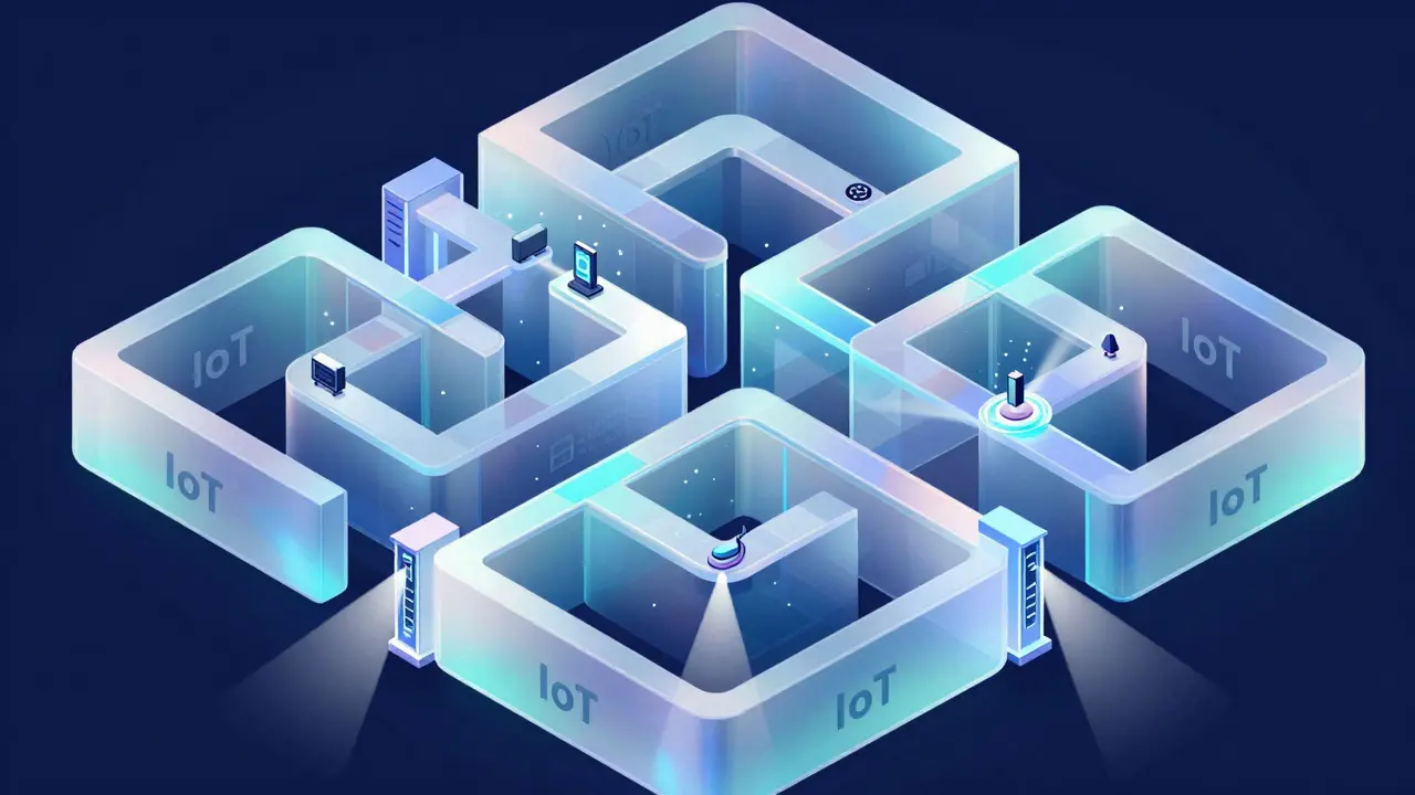 Abstract crystalline labyrinth representing segmented network zones