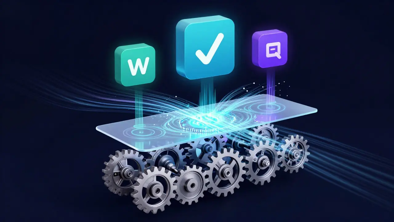 Abstract digital art showing layered mobile app architecture with data flow