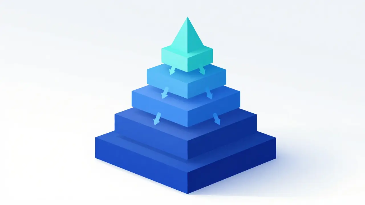 Abstract pyramid diagram illustrating three levels of business process detail
