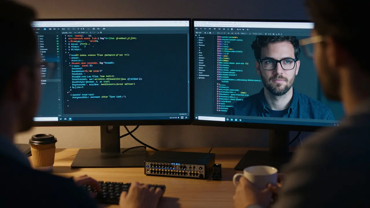 DevOps-инженер за компьютером, настраивающий конфигурацию Ingress-контроллера