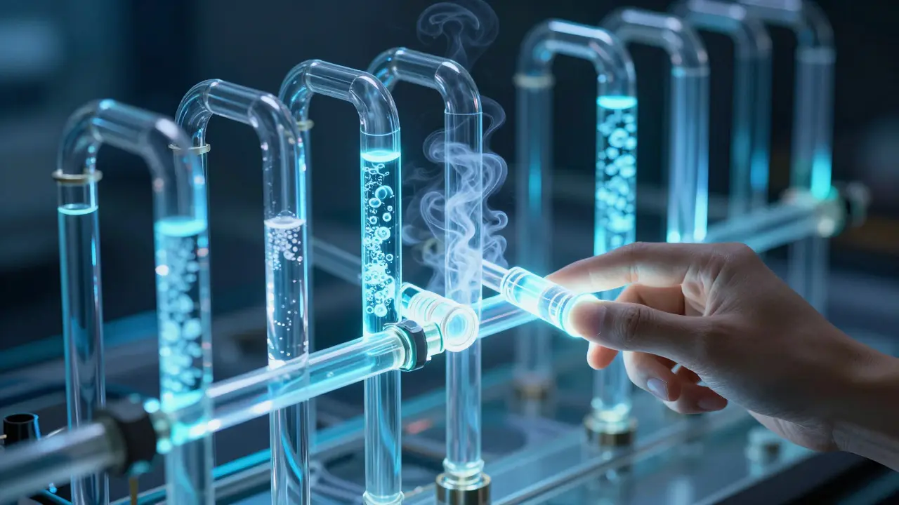 Glass tube network with a hand aligning connections to stabilize the system