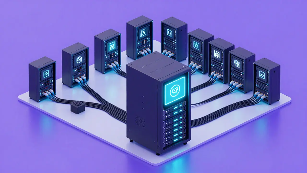 Isometric server room showing centralized vs distributed GitOps tool architectures