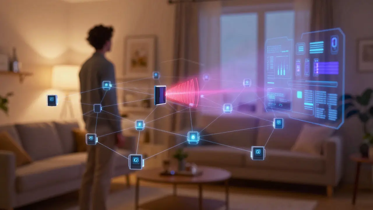 Концептуальная иллюстрация сети IoT в умном доме