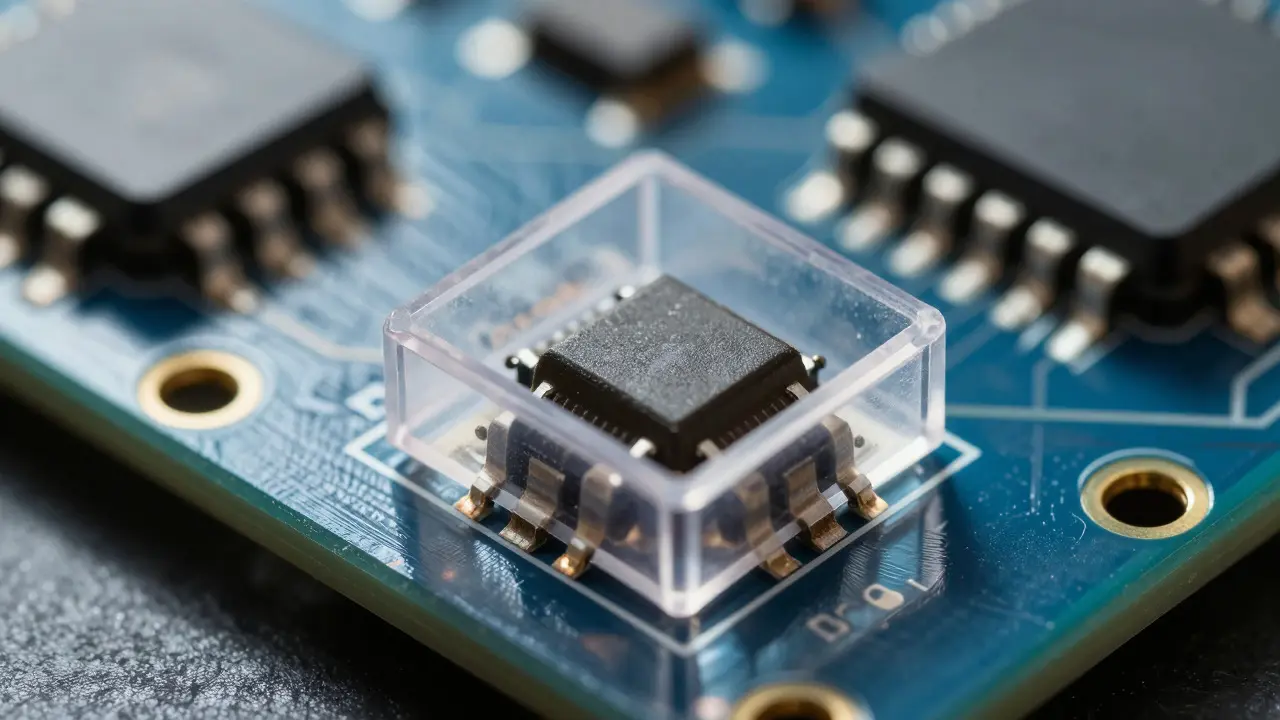 Макросъемка внутренней структуры датчика DHT22 и микросхемы ESP32