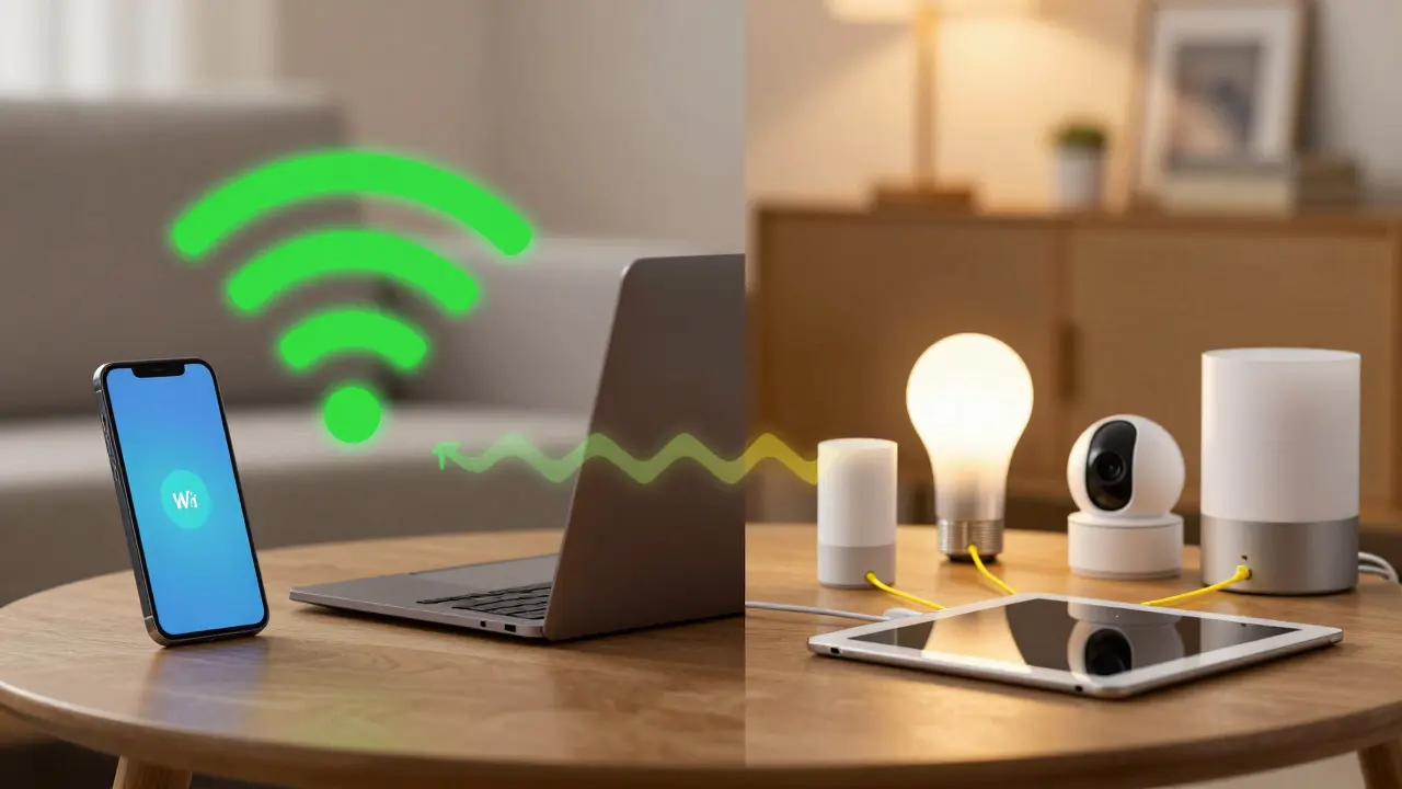 Разделенный экран: смартфоны и ноутбуки подключены к основной сети, IoT-устройства — к гостевой
