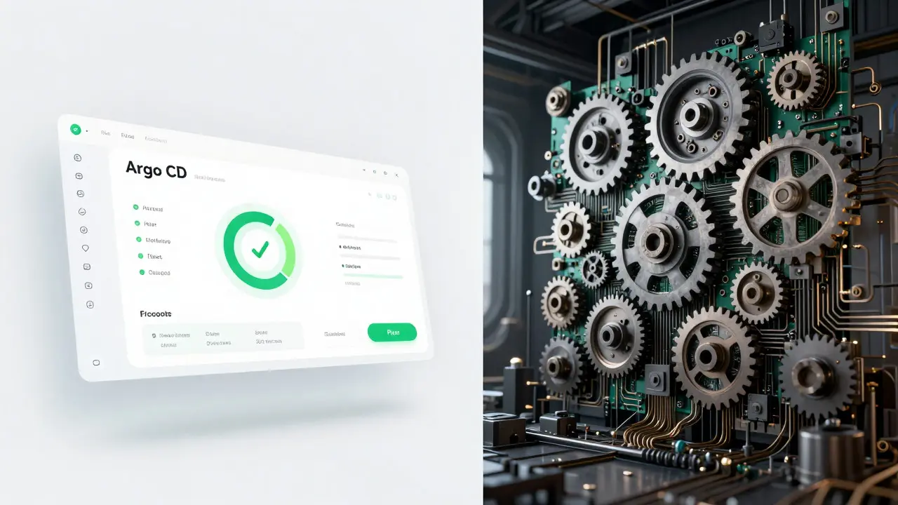 Split view comparing visual dashboard interface with low-level control systems