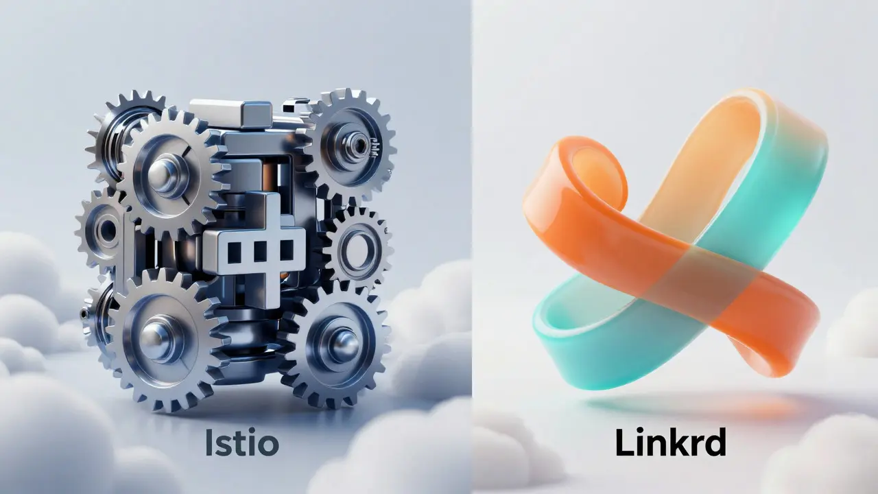 Сравнение тяжелой архитектуры Istio и легкой архитектуры Linkerd в цифровом стиле