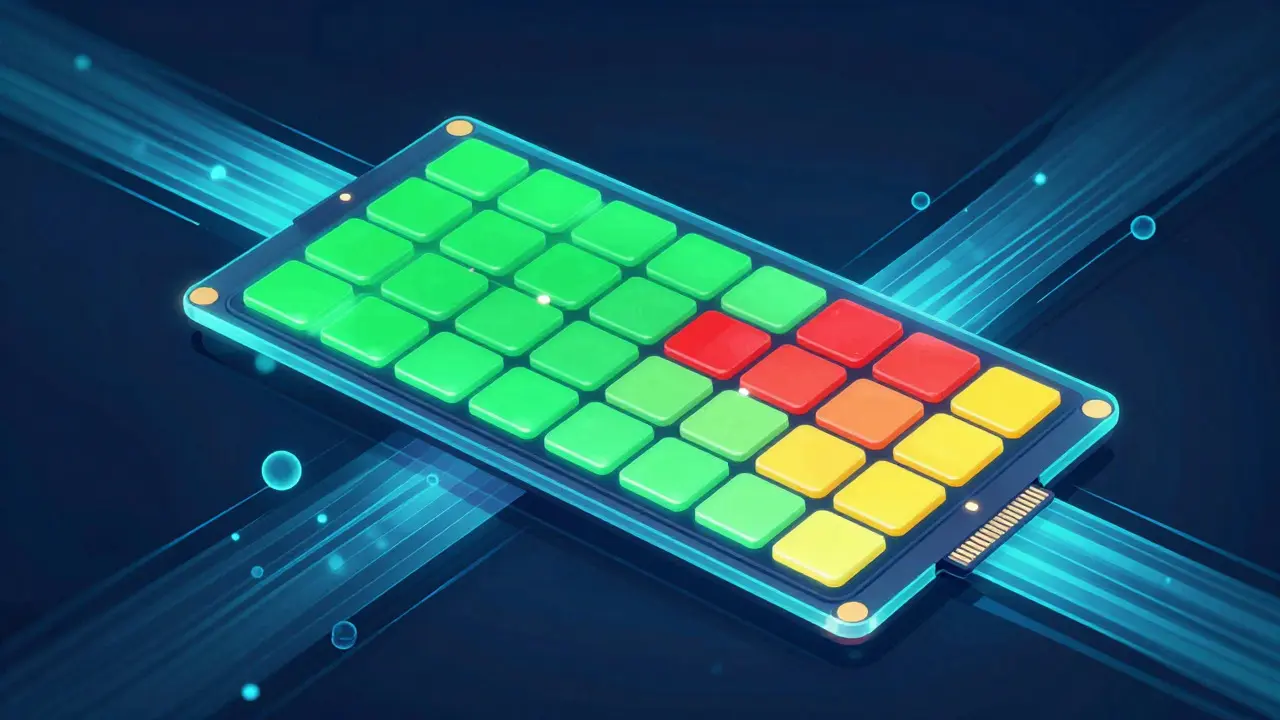Стилизованное изображение SSD с дефектными блоками памяти