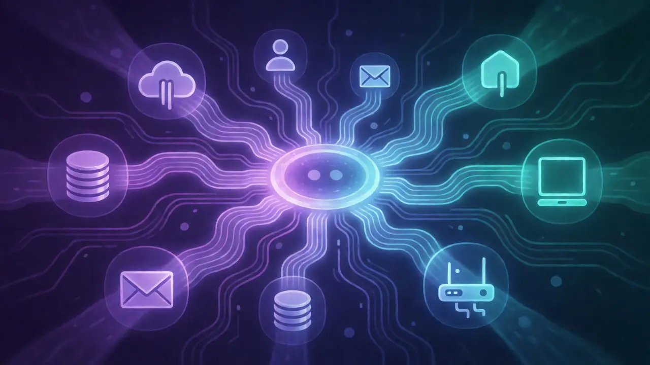 Абстрактная визуализация интеграции данных XDR из разных источников
