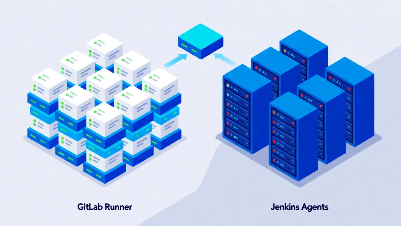 Иллюстрация сравнения архитектуры GitLab и Jenkins