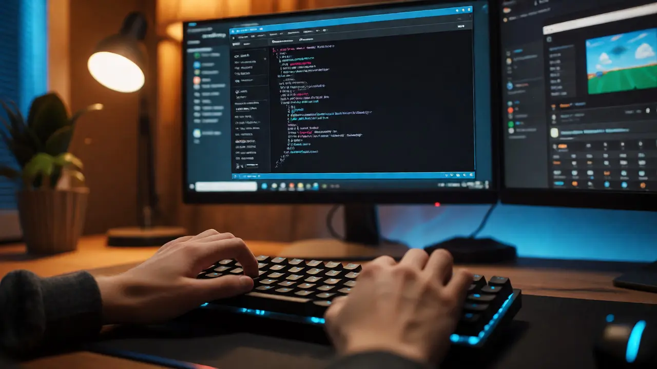 Пользователь за компьютером с окнами Linux и эмулятора Android