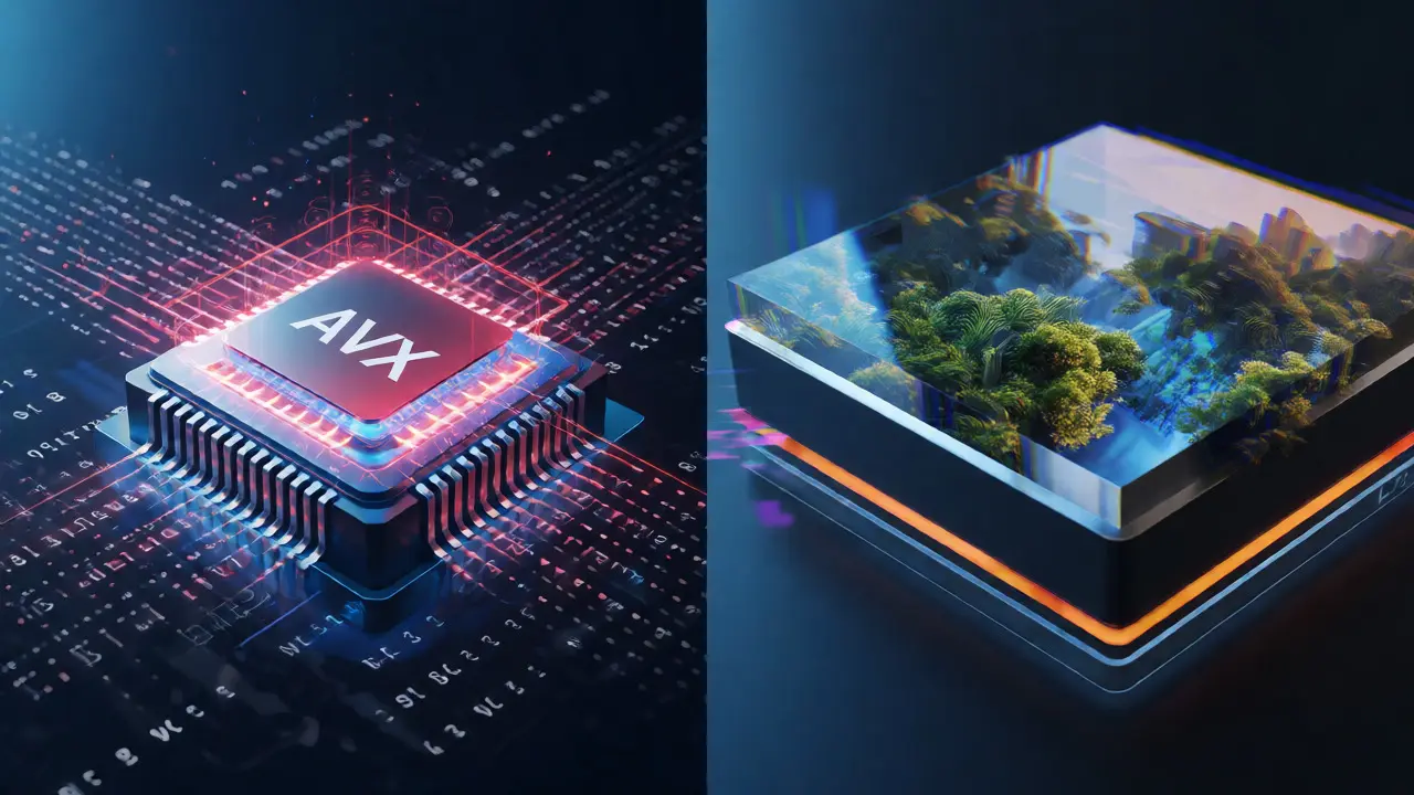 Стилизованное изображение нагрузки на CPU и артефактов изображения на видеокарте во время тестов.